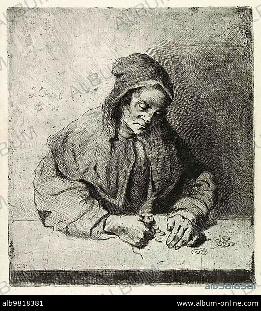 Merchant; Woman Counting Coins; Money; 1780; England; Historical; digitally restored reproduction from a 19th century original.