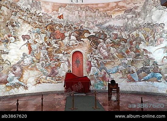 Painting of The Battle of Kosovo Polje, Skanderbeg Museum in Kruja Fortress, Durres, Albania, Europe.