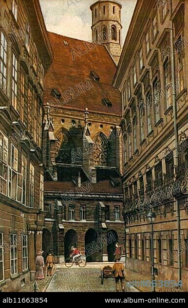 The Minorite Church in Vienna, Austria, Painting by Adolf Hitler (1889-1945), Historical, digitally restored reproduction from a 20th century original, public domain, Record date not stated, Europe.