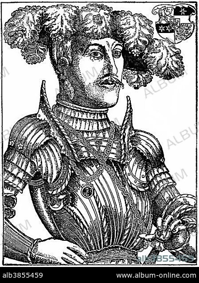 Historical illustration from the 19th Century, portrait of Philip I, the Magnanimous from the House of Hesse, 1504 - 1567, Landgrave of Hesse during the Reformation and Renaissance in the Holy Roman Empire.