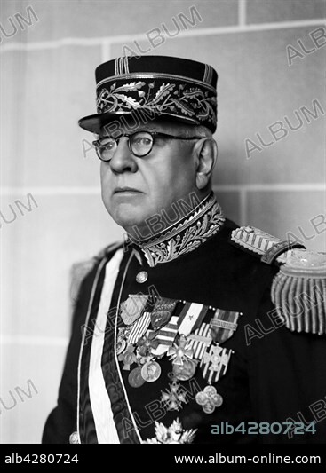 Prince Louis II of Monaco (great father of Rainier III) wearing the uniform of brigadier general, with kepi and medals.. 1935. Picture: Taponier, Paris.