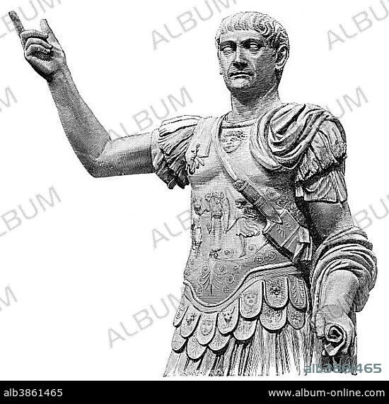 Trajan or Marcus Ulpius Traianus, Roman emperor, historical illustration.
