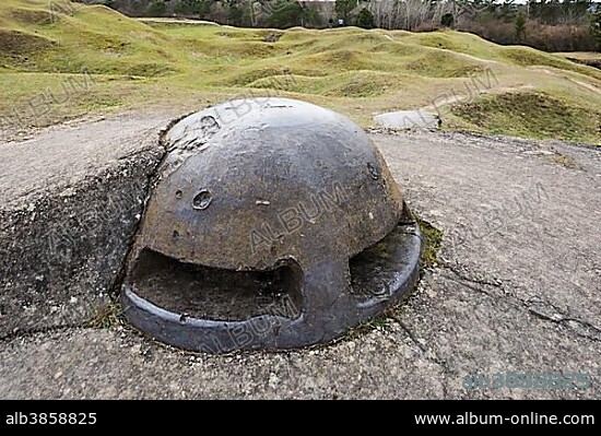 Machine gun casemate, bullets in a steel shell, destroyed area, Fort de Vaux, Memorial and Museum, Battlefield of Verdun, First World War, Verdun, Grand Est, France, Europe.