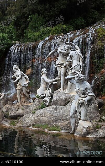 Diana and Actaeon Fountain in the Castle Park, Royal Palace of Caserta, Palazzo Reale di Caserta, Reggia di Caserta, one of the largest castles in Europe, Unesco World Heritage Site, near Naples, Campania, Italy, Europe.