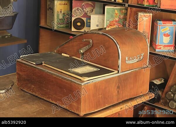 Cash register, ErfinderZeiten car and clock museum in Schramberg, Black Forest, Baden-Wuerttemberg, Germany, Europe.