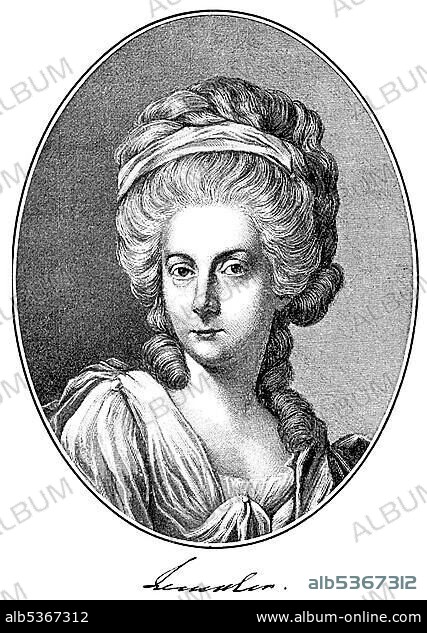 Historical print, portrait of Anna Amalia von Braunschweig-Wolfenbuettel, 1739 - 1807, Duchess of Saxe-Weimar-Eisenach, a German composer and patron, from Bildatlas zur Geschichte der Deutschen Nationalliteratur, Illustrated Atlas of the History of German National Literature, by Gustav Koennecke, 1887.