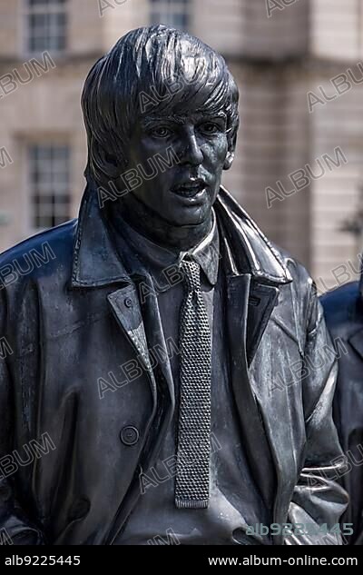 LIVERPOOL, UK - JULY 14 : Statue of George Harrison of the Beatles in Liverpool, England on July 14, 2021.