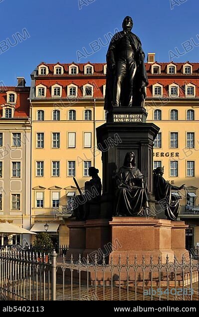 Statue of Augustus II the Strong of Saxony, in front of Hotel Steigenberger de Saxe, Dresden, Free State of Saxony, Germany, Europe.