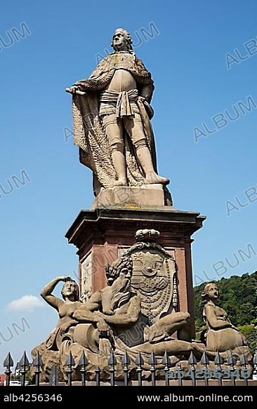Karl-Theodor, Monument, Karl-Theodor-Brücke, Old Bridge, Heidelberg, Baden-Württemberg, Germany, Europe.