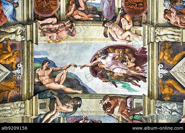 Michelangelo?s Creation of Adam in the Sistine Chapel, Vatican museum, Rome, Italy, Europe.