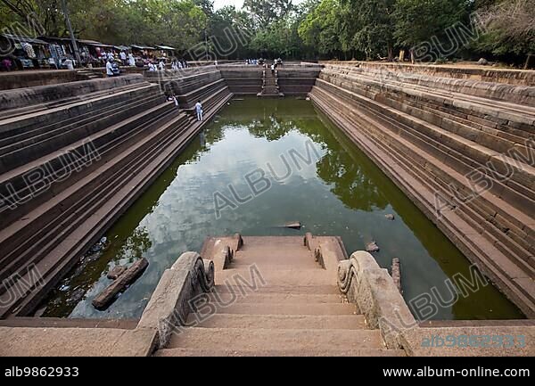Anuradhapura, Sri Lanka, August 21, 2018: Kuttam Pokuna, Twin Ponds, bathing tanks or pools in the ancient city, Asia.