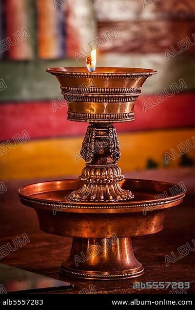 Religious lamp in Likir gompa Tibetan Buddhist monastery, Ladadkh, India, Asia.