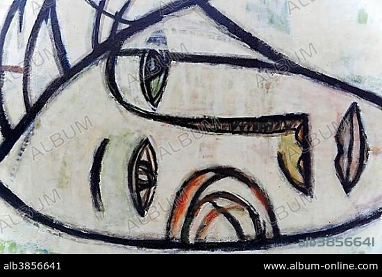 Mural, lying face, detail, artist Margaret Hunter, East Side Gallery, Berlin, Germany, Europe.