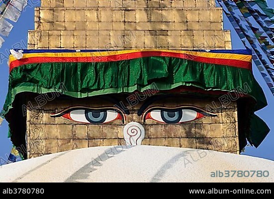 Eyes of Buddha, Boudhanath Stupa, Boudhanath, UNESC World Heritage Site, Kathmandu, Nepal, Asia.