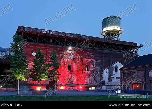 Jahrhunderthalle, Centennial Hall, illuminated, view from Westpark, Extraschicht, event, night of industry culture, Bochum, Ruhr Area, North Rhine-Westphalia, Germany, Europe.