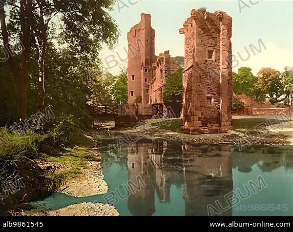 Caister Castle, 15th century castle with moat in the parish of West Caister, about five miles north of the town of Great Yarmouth in the English county of Norfolk, England, United Kingdom, 1896, Historic, digitally restored reproduction of a 19th century photochrome print, Europe.