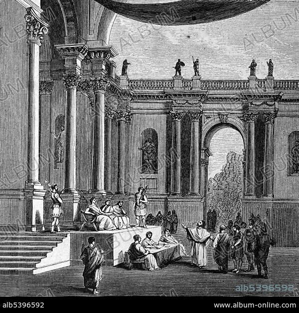 Hall of Justice in ancient Rome, Italy, historical illustration, circa 1886, Europe.
