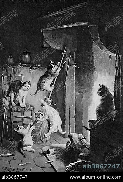 Walpurgis Night of the Cats, historical engraving, 1883.