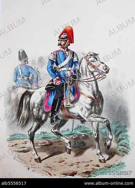 Prussian Army, Prussian Guard, Neumark Dragoon Regiment, No. 3, Staff Trumpeter, Army Uniform, Military, Prussia, Germany, Digitally Restored Reproduction of a 19th century Original, Europe.