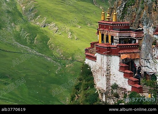 Yerpa, rock monastery and ancient meditation caves, Lhasa, central Tibet.