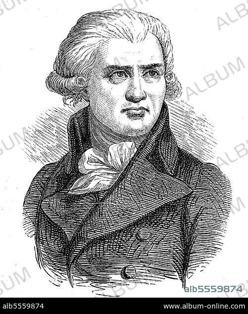 Georges Jacques Danton, 26. Oktober 1759, 5. April 1794, war ein französischer Revolutionär und Politiker, der während der Französischen Revolution Justizminister und Leiter des ersten Wohlfahrtsausschusses gewesen ist, Historisch, digitale Reproduktion einer Originalvorlage aus dem 19. Jahrhundert.