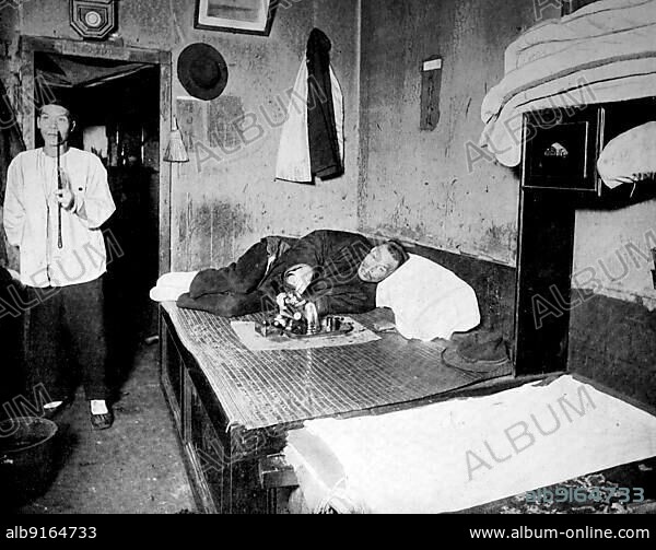 Opium den, opium addicts in the Chinese quarter of San Francisco, ca 1880, America, Historic, digitally restored reproduction of a 19th century photographic original.