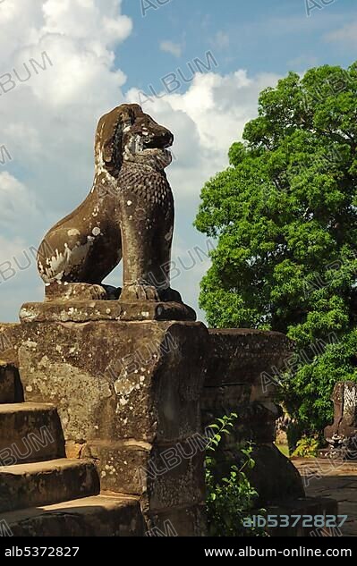 Lion sculptures, East Mebon temple, Angkor Wat, Siem Reap, Cambodia, Asia.