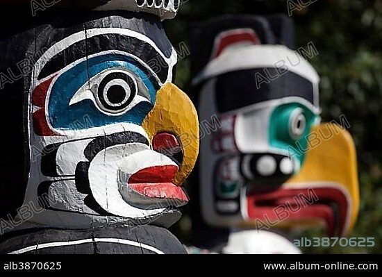 Totem poles in Stanley Park, Vancouver, British Columbia Province, Canada, North America.