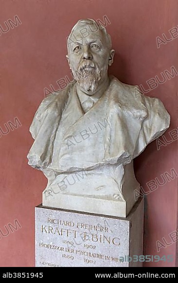 Bust of psychiatry professor Freiherr von Krafft-Ebing, arcaded courtyard of the Vienna University, Ringstraße, Vienna, Austria, Europe.