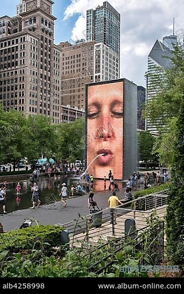 Crown Fountain, by Catalan artist Jaume Plensa, in Millennium Park, East Randolph Street, Chicago, Illinois, USA, North America.