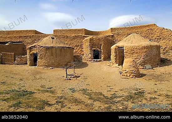 Reconstruction of buildings, Los Millares prehistoric Chalcolithic settlement, archaelogical site, Almería, Spain, Europe.