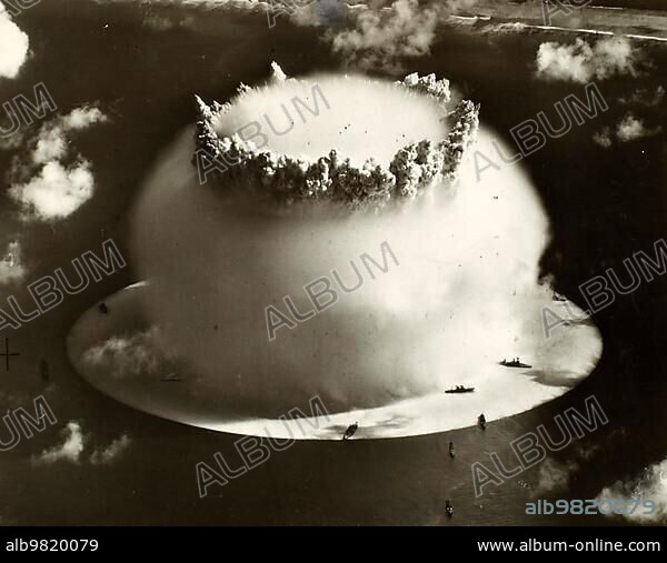 Baker Day at Bikini Atoll; 25 July 1946; First underwater nuclear explosion; Atomic bomb; Atomic bomb test; Atomic explosion; Historical; digitally restored reproduction from a 19th century original.