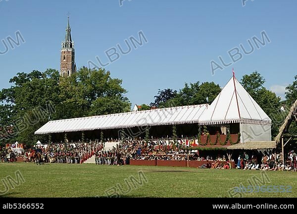 Spectators' stands, Landshut Wedding historical pageant, Landshut, Lower Bavaria, Bavaria, Germany, Europe.