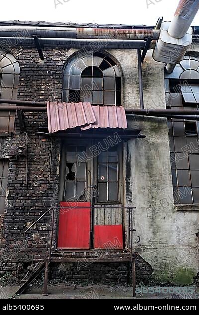 Picturesque side entrance to the casting hall, historical iron manufacture Fuerst-Stolberg-Huette, Ilsenburg, Harz, Saxony-Anhalt, Germany, Europe.