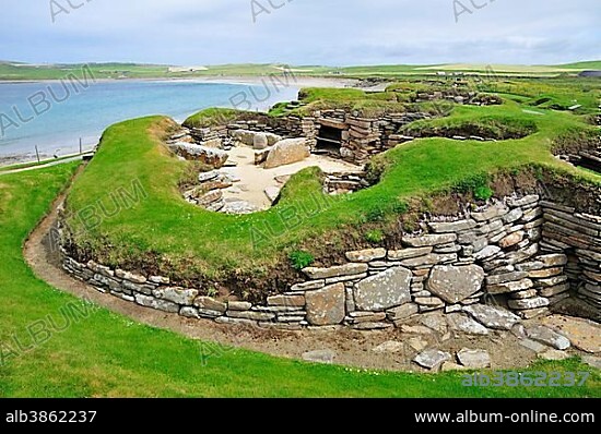 Excavation site at the Neolithic settlement of Skara Brae, Mainland, Orkney, Scotland, United Kingdom, Europe.