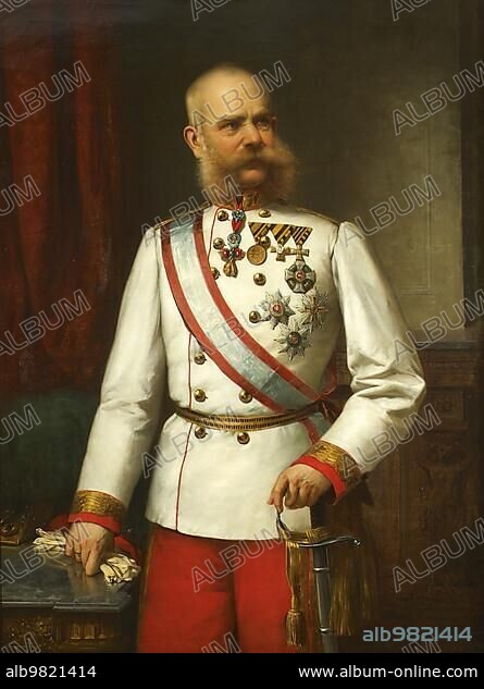 Franz Joseph I (18 August 1830 to 21 November 1916); Franz Joseph Karl; of the House of Habsburg-Lorraine; was Emperor of Austria; Apostolic King of Hungary and King of Bohemia from 2 December 1848 until his death; Painting by M. Bullheim; Historic; digitally restored reproduction from an original of the period.