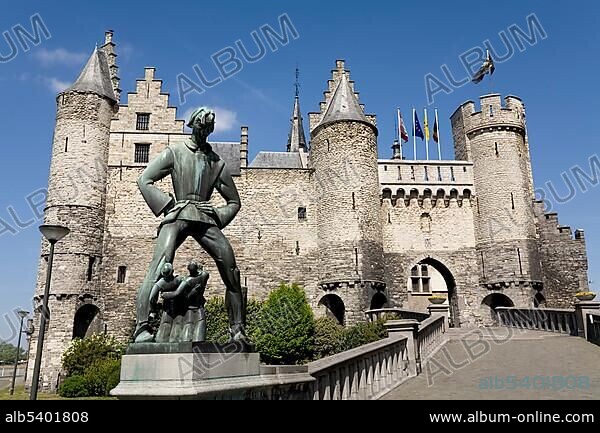 Castle Steen, sculpture Lange Wapper, Antwerp, Belgium, Europe.