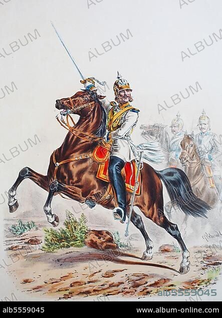 Prussian Army, Prussian Guard, Brandenburg Cuirassier Regiment, Emperor Nicolaus I of Russia, No. 6, officer, common soldiers, army uniform, military, Prussia, Germany, digitally restored reproduction of a 19th century original, Europe.
