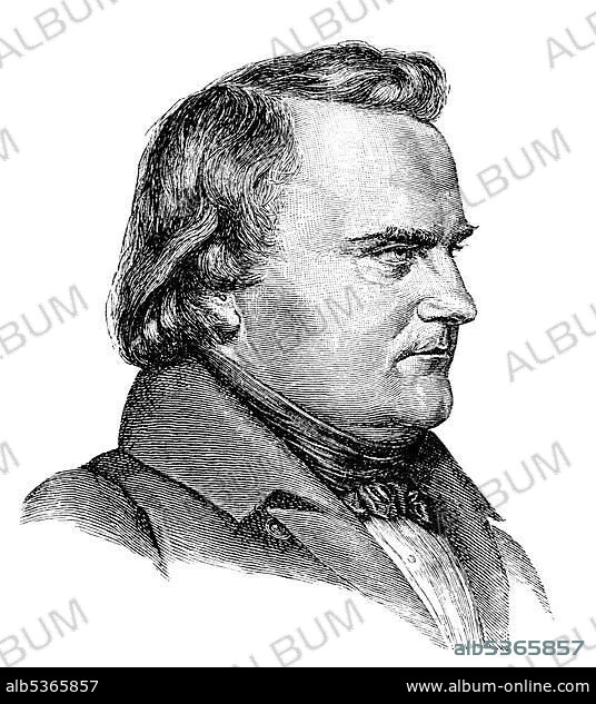 Historical illustration from the 19th century, portrait of Karl Leberecht Immermann, 1796 - 1840, a German writer, poet and playwright.
