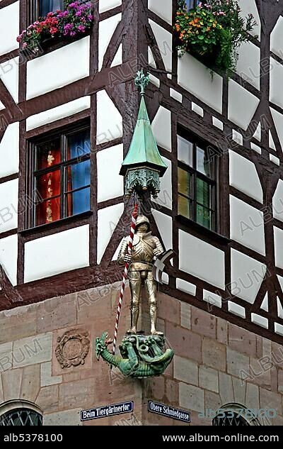 St. Georg Statue with the dragon, Nuremberg, Middle Franconia, Germany, Europe.