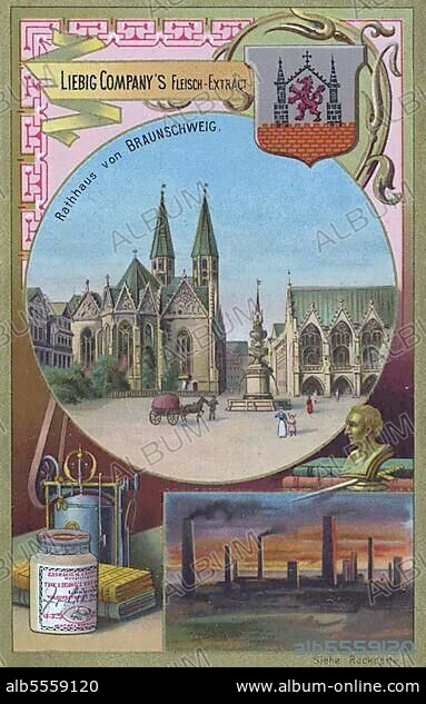 Serie Rathäuser, Rathaus von Braunschweig, Deutschland, digital verbesserte Reproduktion eines Sammelbildes von ca 1900.