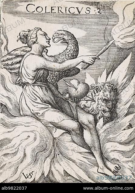 Choleric temperament; the four different temperaments; documented on human types. The four temperaments are the sanguine; the choleric; the phlegmatic and the melancholic temperament; 1767; Germany; Historical; digitally restored reproduction from a 19th century original; Europe.