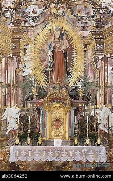 Virgin Mary figure in the Abbey Church of Zwiefalten, Baden-Württemberg, Germany, Europe.