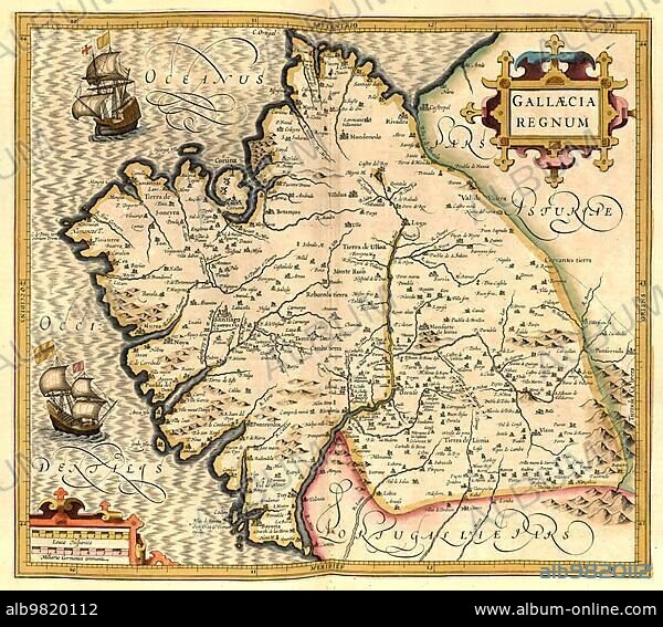 Atlas; map from 1623; Gaul; Brittany; France; digitally restored reproduction from an engraving by Gerhard Mercator; born as Gheert Cremer; 5 March 1512; 2 December 1594; geographer and cartographer; Europe.