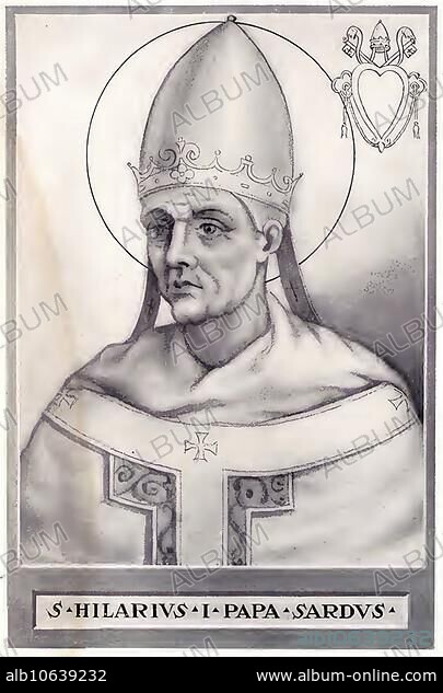 St. Hilarius, also Hilarus (born 28 February 468) was Pope from 461 to 468, Historical, digitally restored reproduction from a 19th century original, St. Hilarius, also Hilarus (born February 28) (468) was Pope from 461 to 468, Historical, digitally restored reproduction from a 19th century original.