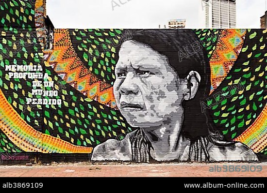 Street art, mural, Bogota, District of Santafe, Colombia, South America.