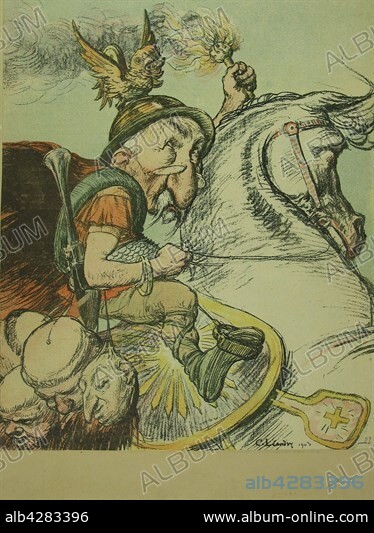 Cartoon by Charles Léandre. "Project for a monument to the glory of Emile Combes known as "Tout au bloc", the Attila of the Rue Cadet". Cartoon published on the frontpage of the French humoristic magazine "Le Rire" n°58, March 12, 1904. Paris, musée de la Franc-Maçonnerie.