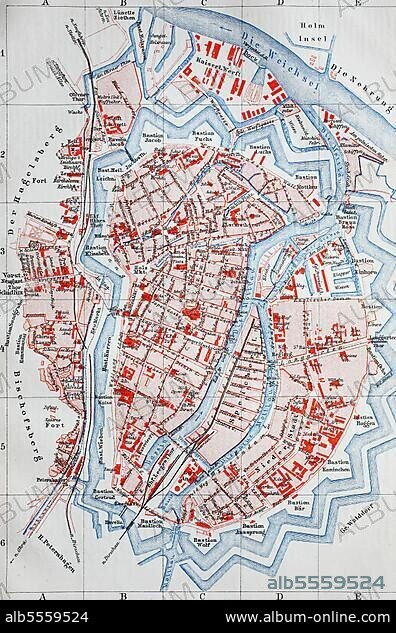 Stadtplan, 1892: Danzig, now Gdansk, Poland, Polen, digital restaurierte Reproduktion einer Originalvorlage aus dem 19. Jahrhundert, Europe.