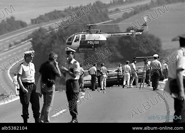 After a hostage taking in Gladbeck, a special police task force tried to overpower the kidnappers with armed force, during this police operation, Hans-Juergen Roesner shot dead the hostage Silke Bischoff and wounded her friend Ines Voitl with a grazing shot, near Bad Honnef, North Rhine-Westphalia, Germany, Europe.