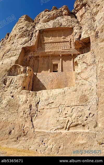 Historic tomb of King Darius, Dareios II., Achaemenid burial site Naqsh-e Rostam, Rustam near the archeological site of Persepolis, UNESCO World Heritage Site, Persia, Iran, Asia.